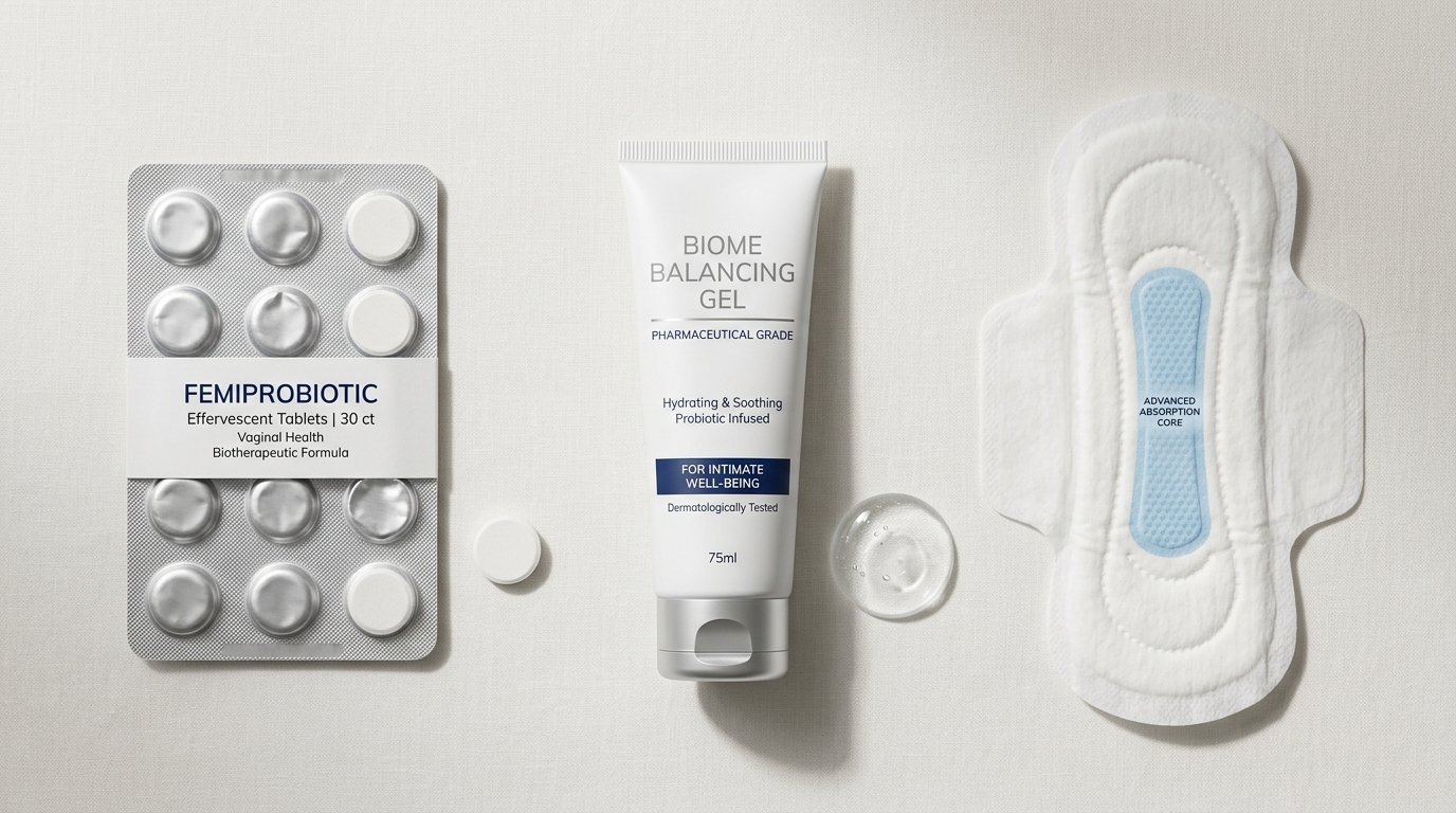 Three Advanced Solid-State Hydrogen Femtech Delivery Formats: Alu-Alu Blister Tablets, Repair Gel, and Sanitary Pad Core