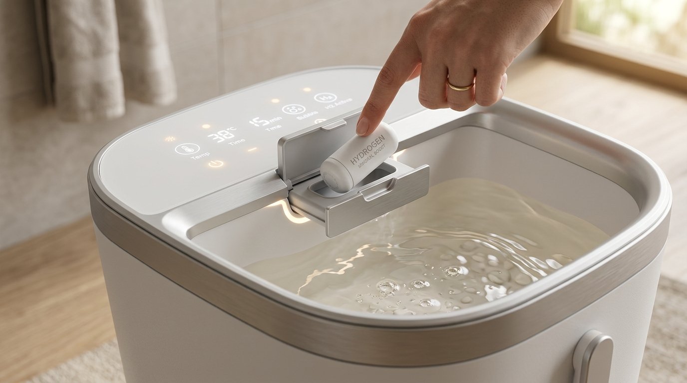 Modular capsule chamber concept integrated into the top rim of a next-generation foot spa