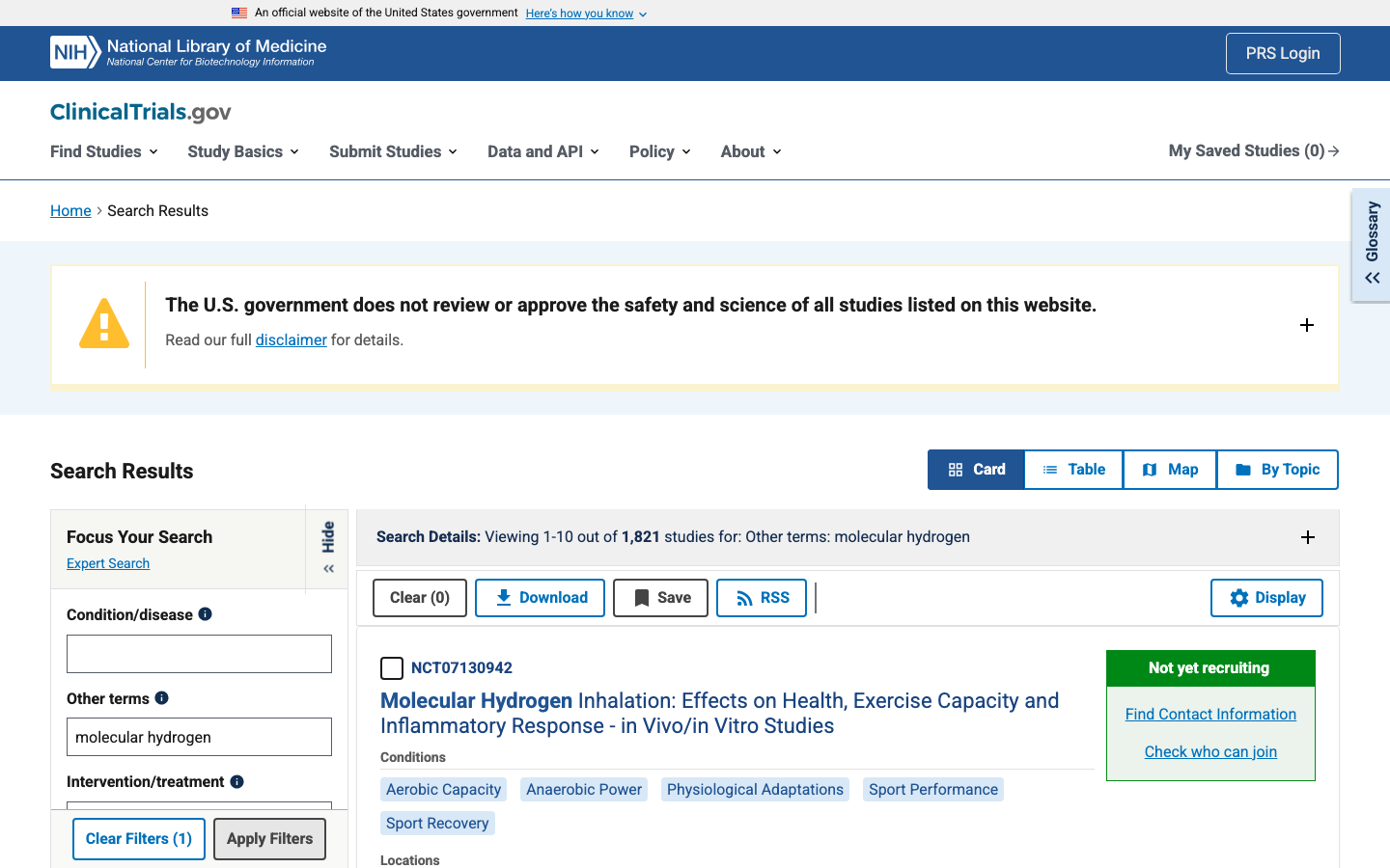 ClinicalTrials.gov molecular-hydrogen search official source page