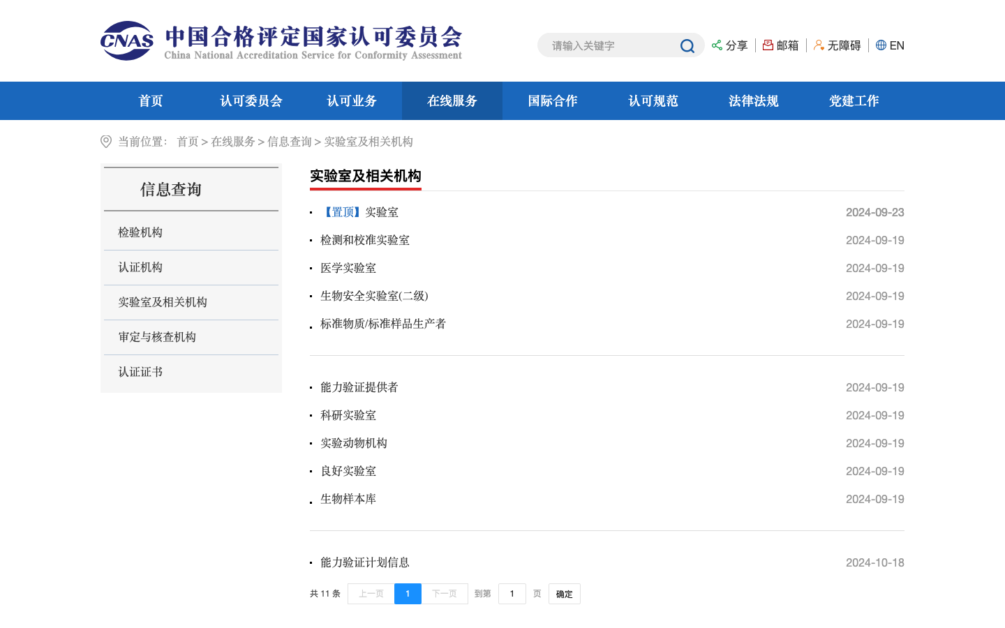CNAS accredited-organization search official source page